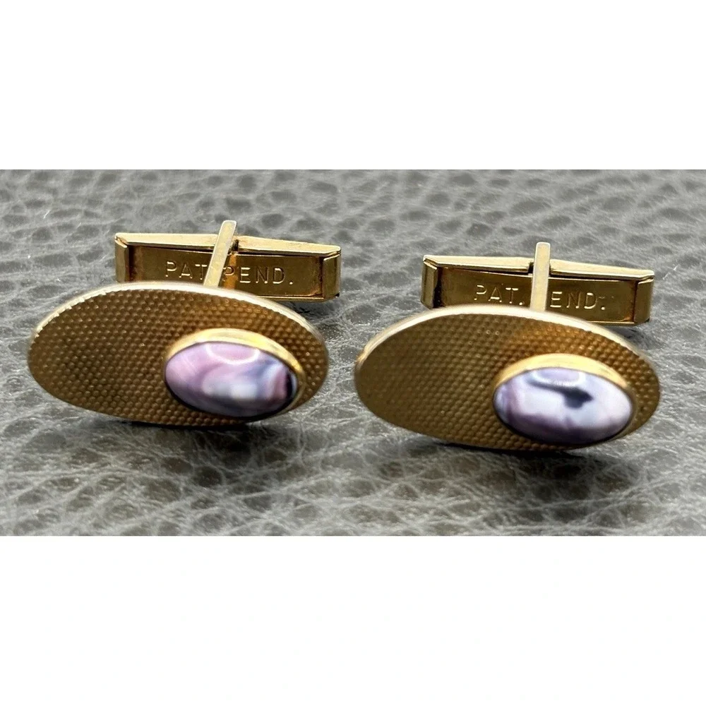Vintage Oval Textured Purple Swirl Cufflinks Pat Pend Modernist Abstract